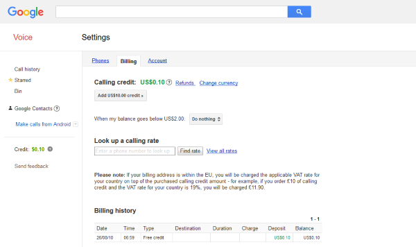 Google Voice Settings